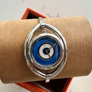 Tory Burch Women's Evil Eye Bangle Bracelet Watch, 31mm, Silver, One Size